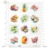 marakuja, arbuz, pitaja, papaja, granat, guawa, akwarela, limonka, ananas, kokos, karambola, banan, mango